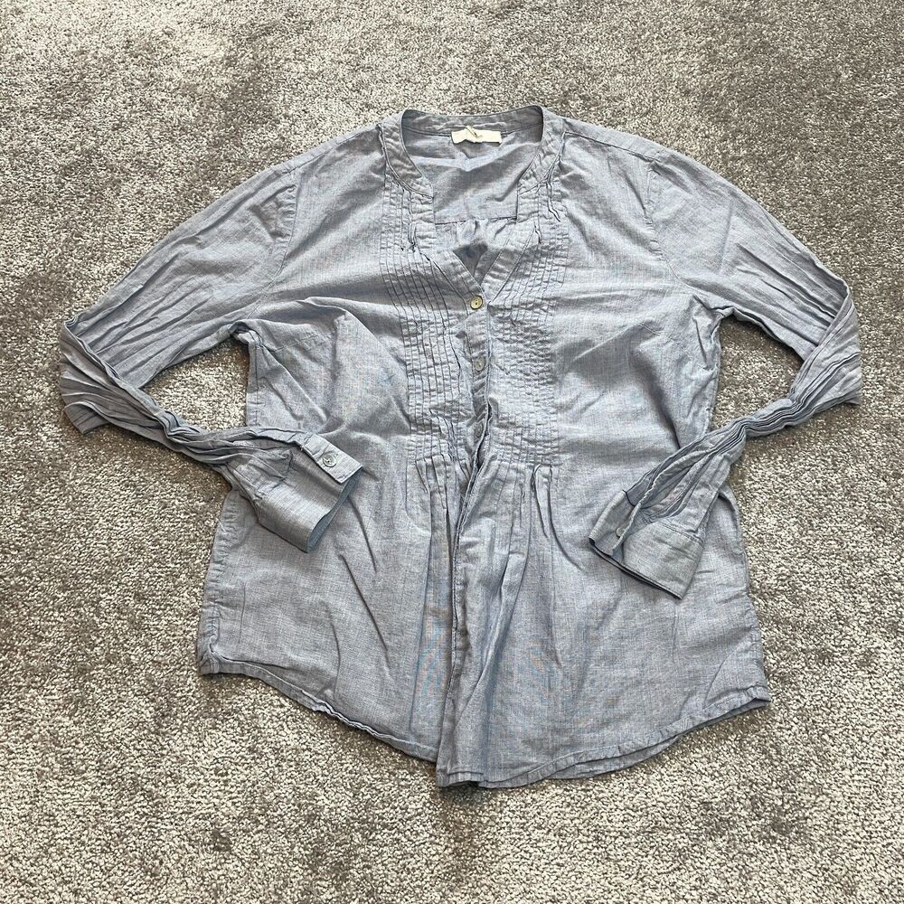BLL New York Button Up Blouse Shirt Womens Medium Light Blue Cotton Lightweight